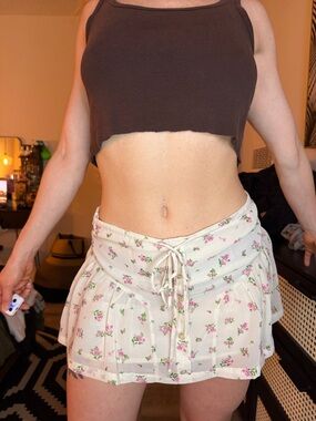 Floral Micro Mini Skirt in Cream and Pink